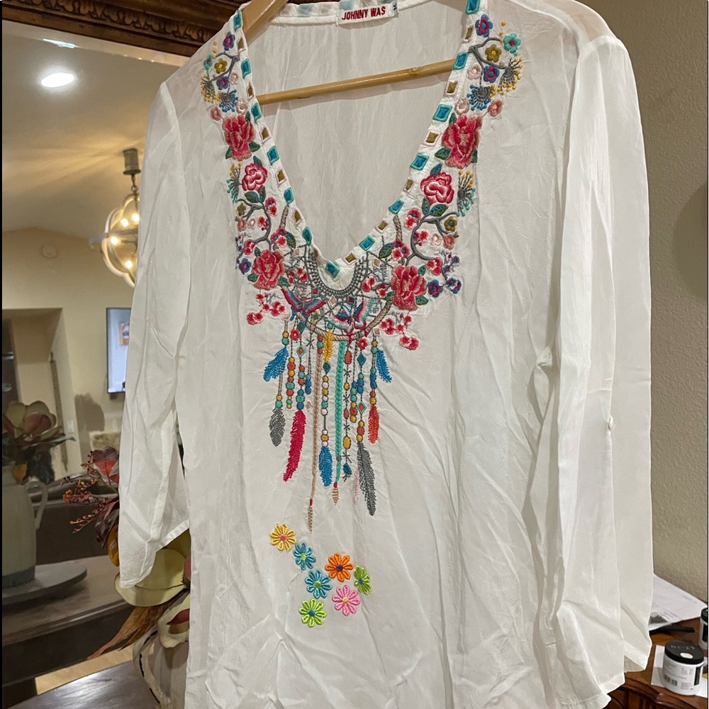 Johnny Was White Embroidered Tunic M
